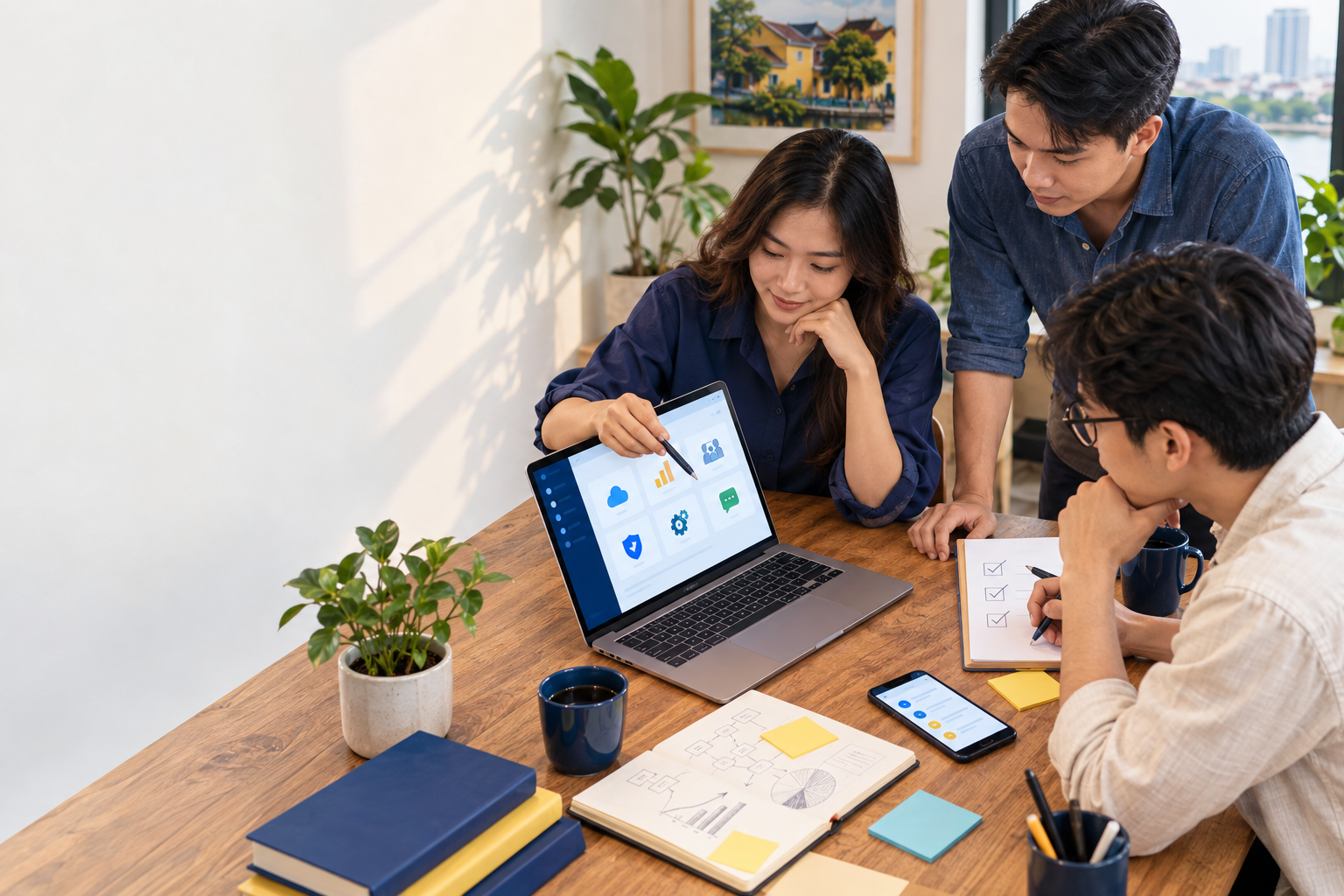 Nhóm nhỏ tại Việt Nam cùng xem bảng chọn công cụ trên laptop